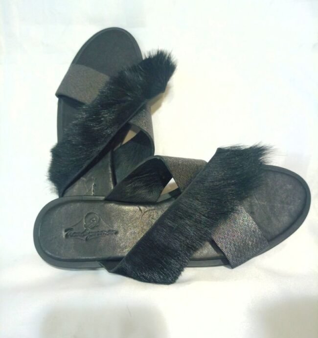 Flat Criss Cross Leather Slippers -