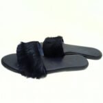 Flat Slip - on Fur Leather Slippers - Blue