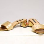 Gold Stone Embellished Block Heeled Slippers
