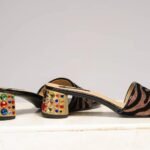 Shimmering Bronze Stone Embellished Block Heeled Slippers.